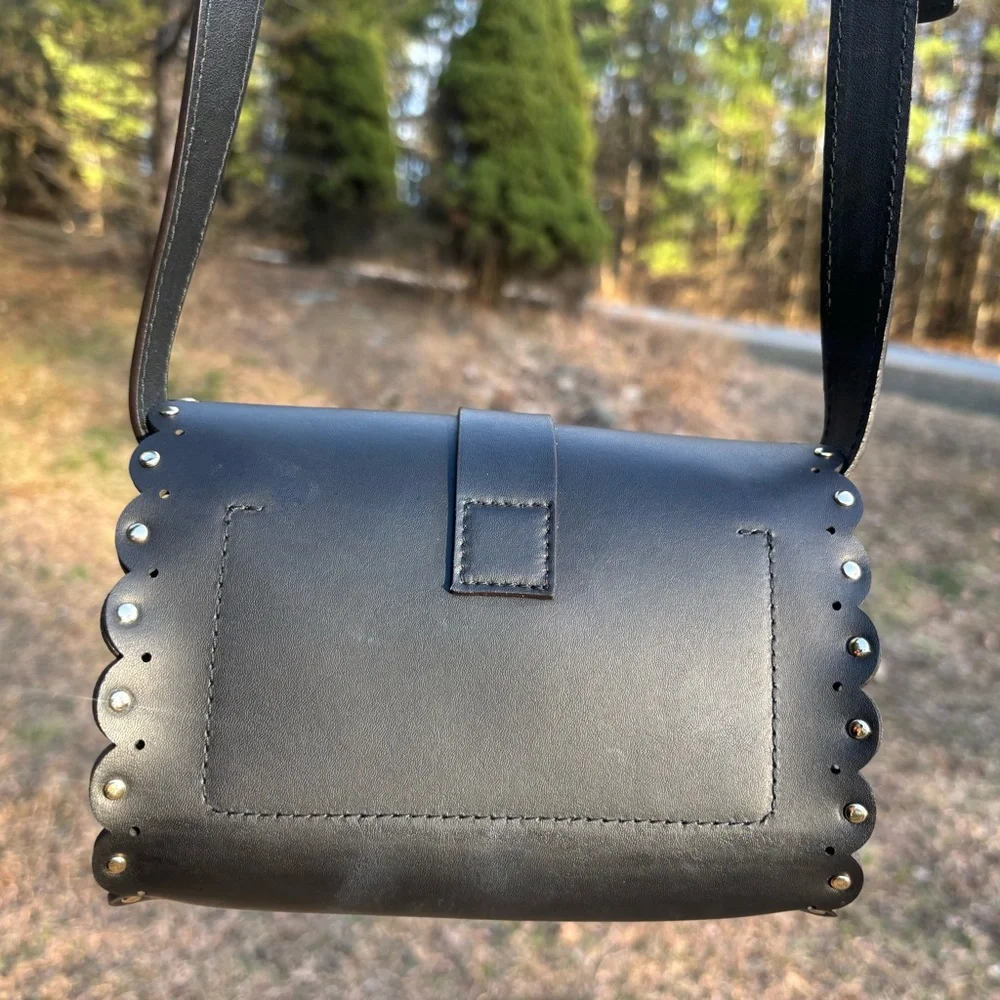 Furla Black Scalloped Leather Crossbody Bag with Gold‎ Hardware